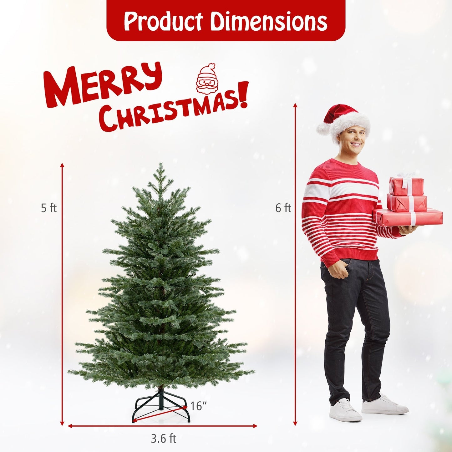 5/6/7 Feet Artificial Christmas Tree with 1426/2116/3156 Lush PVC and 200/300/400 Warm White LED Lights