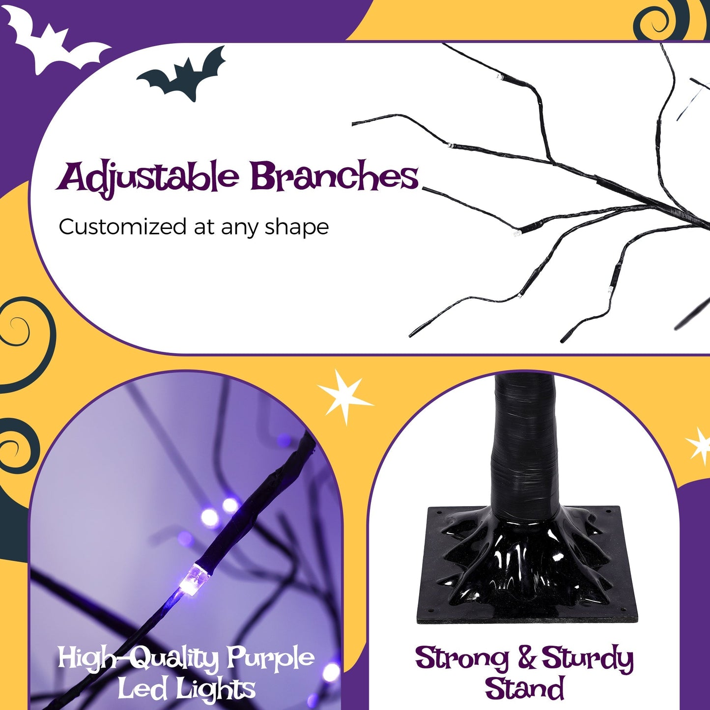 3 Pc Illuminated Halloween Tree with Purple LED Glow