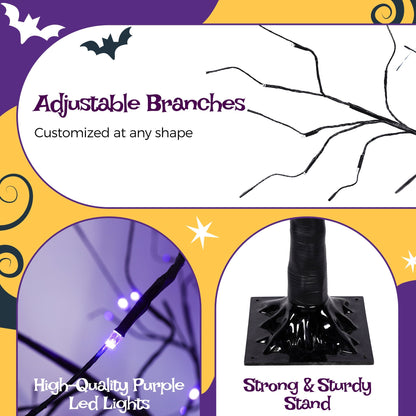 3 Pc Illuminated Halloween Tree with Purple LED Glow