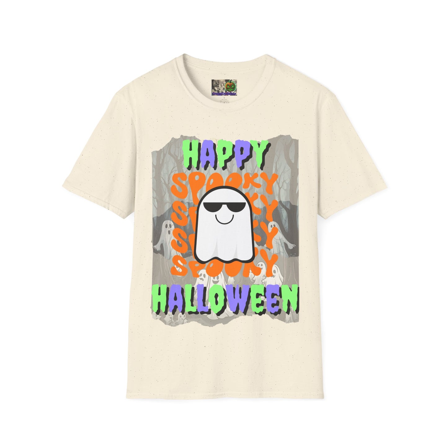 Spooky Happy Halloween Ghost Light colors Mixed font Unisex T-Shirt by CreepyCrafts.boo