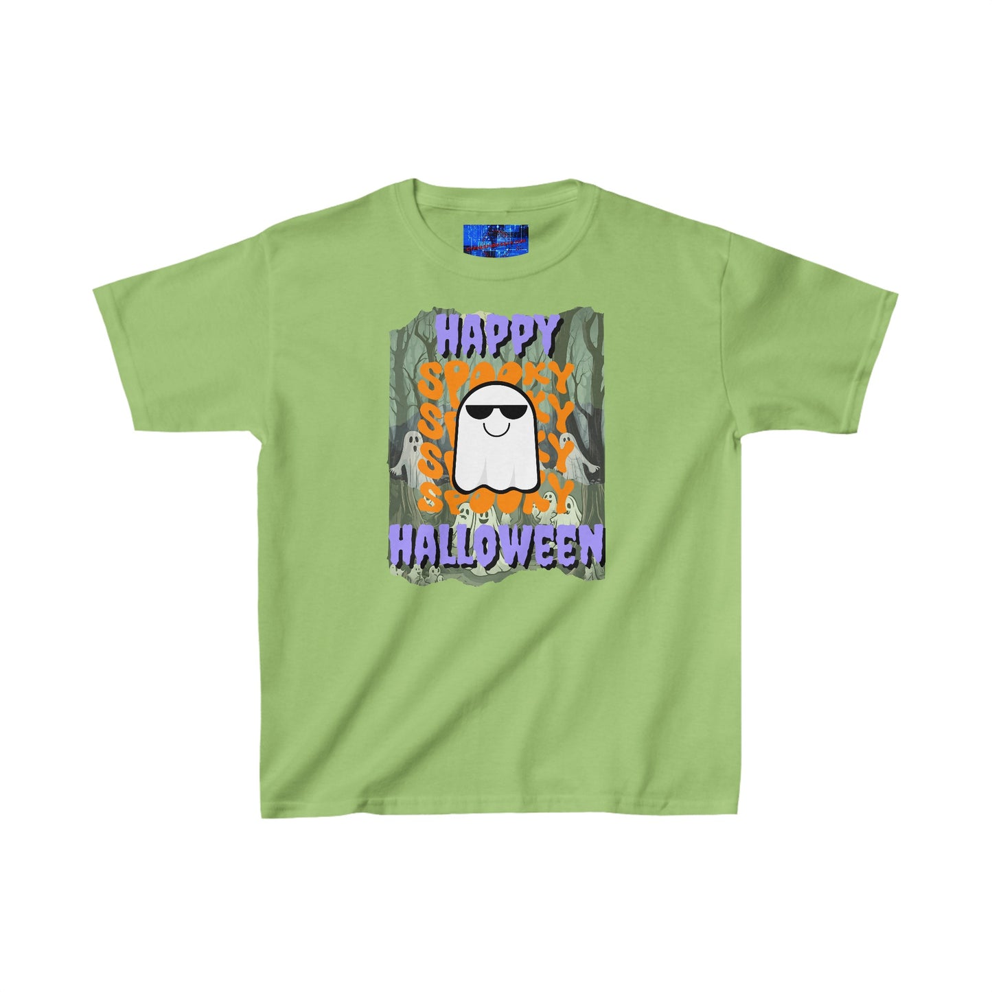 Spooky Happy Halloween Ghost PRfont Kids Heavy Cotton™ Tee by cypherpunkgear