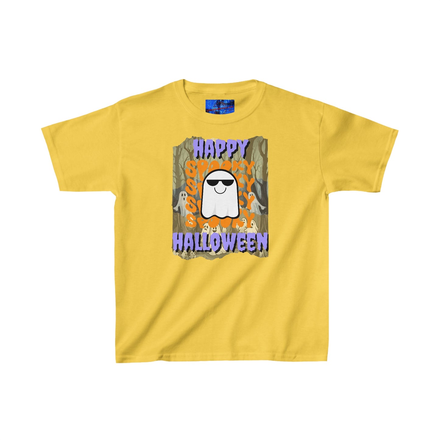 Spooky Happy Halloween Ghost PRfont Kids Heavy Cotton™ Tee by cypherpunkgear