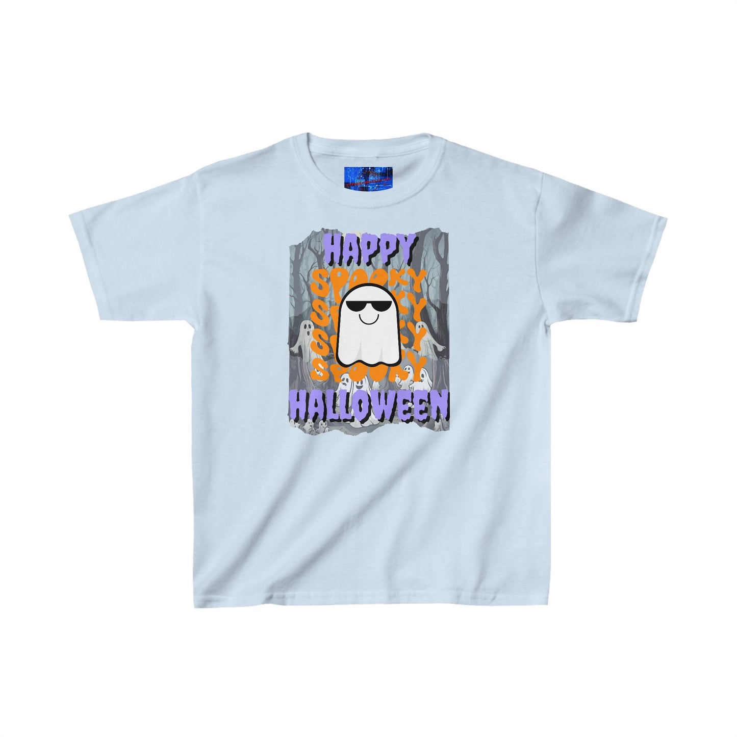 Spooky Happy Halloween Ghost PRfont Kids Heavy Cotton™ Tee by cypherpunkgear