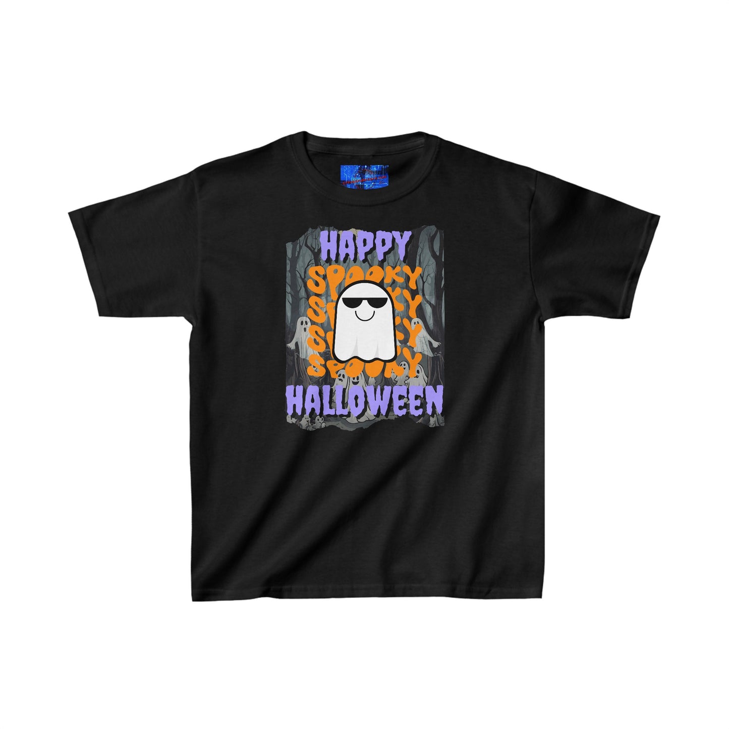 Spooky Happy Halloween Ghost PRfont Kids Heavy Cotton™ Tee by cypherpunkgear