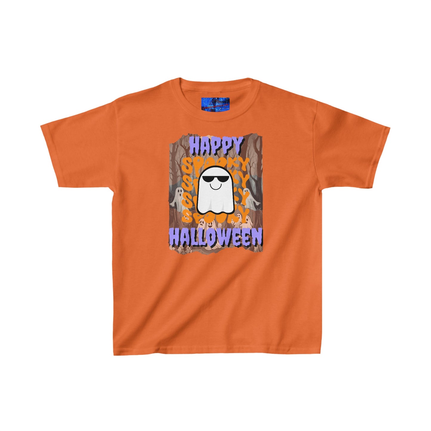 Spooky Happy Halloween Ghost PRfont Kids Heavy Cotton™ Tee by cypherpunkgear