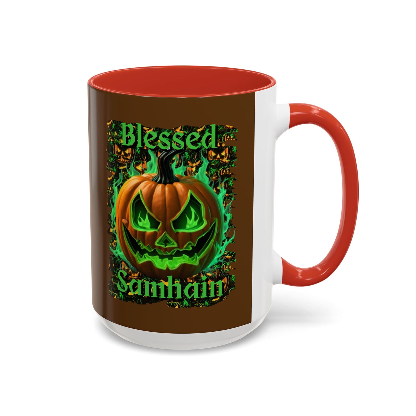 Blessed Samhain Green Jack Brown Accent Mug by CreepyCrafts.boo