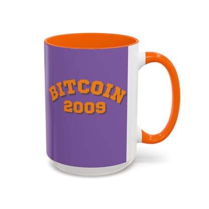 Bitcoin 2009 Light Purple Accent Mug by cypherpunkgear.com