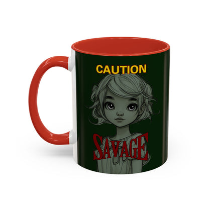 Caution, Savage Dark Green Accent Mug by cypherpunkgear.com