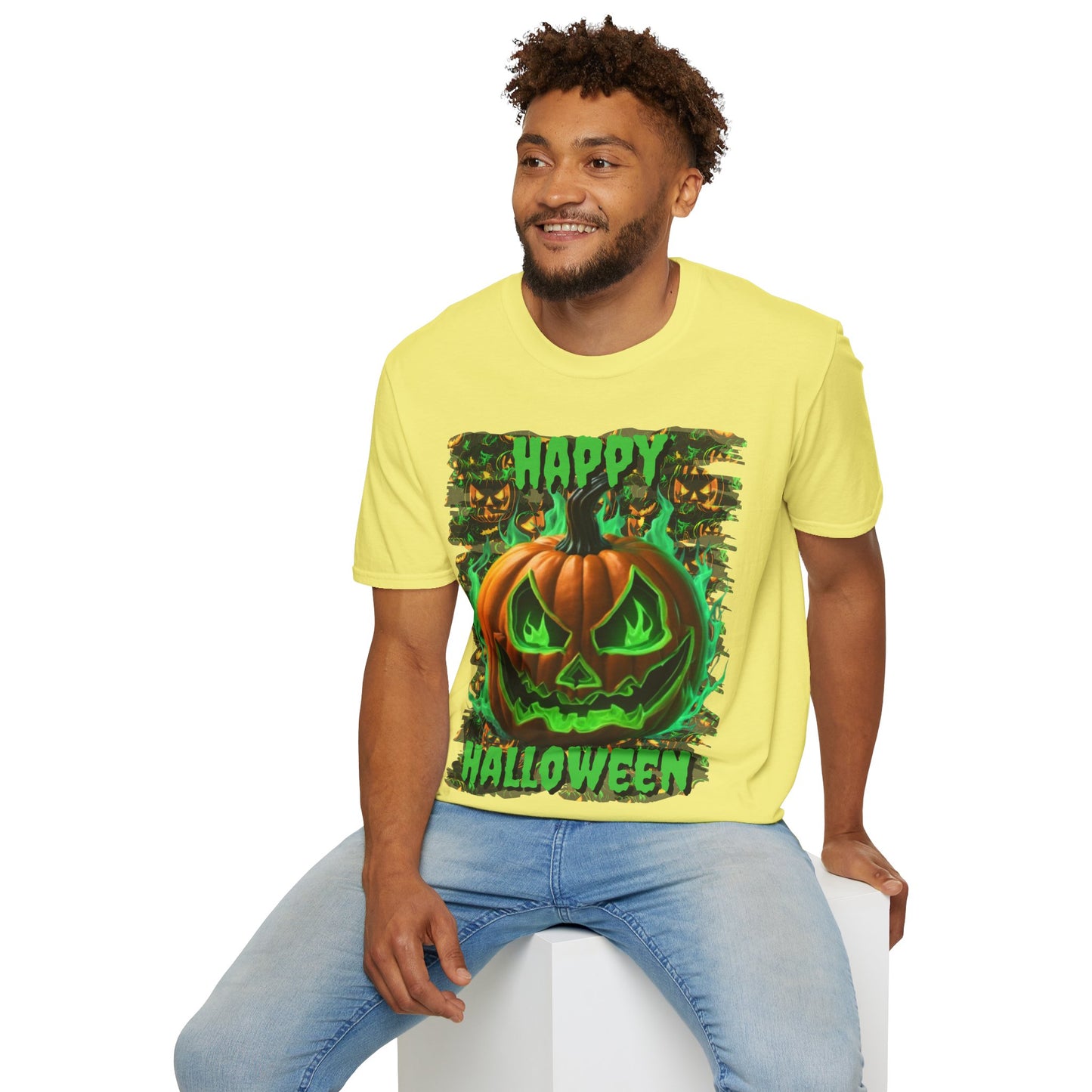 Happy Halloween Green Jack Light colors Unisex T-Shirt by CreepyCrafts.boo