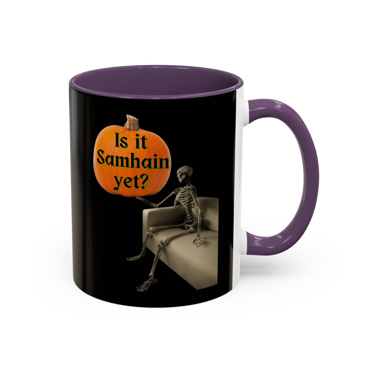 Is it Samhain yet? Skeleton's Pumpkin Black Accent Mug by CreepyCrafts.boo