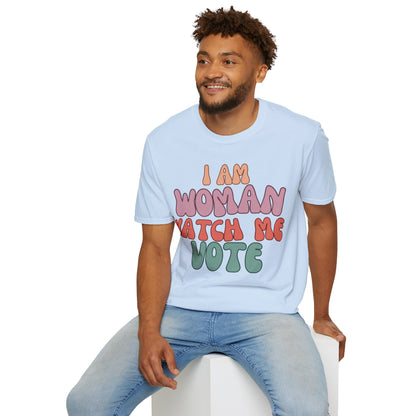 I Am Woman Watch Me Vote Light colors Unisex T-Shirt by cypherpunkgear.com