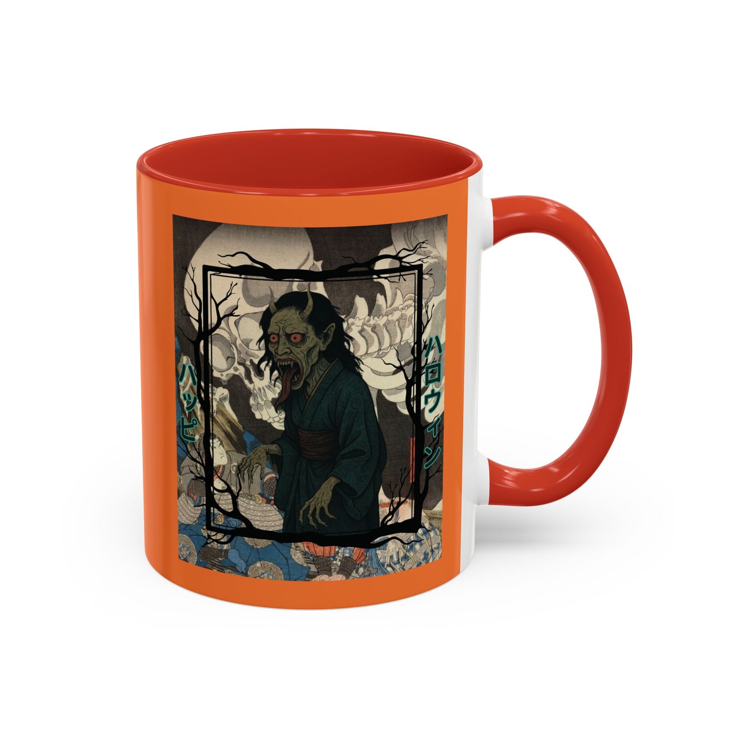 Yōkai Happy Halloween Orange Accent Mug by CreepyCrafts.boo
