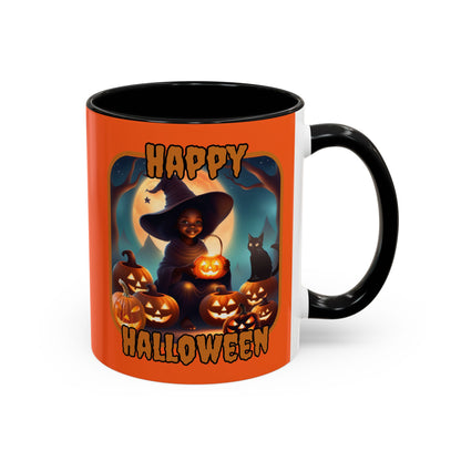 Happy Halloween Cute Witch Orange font Orange Accent Mug by CreepyCrafts.boo