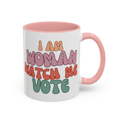 I Am Woman Watch Me Vote White Accent Mug by cypherpunkgear.com