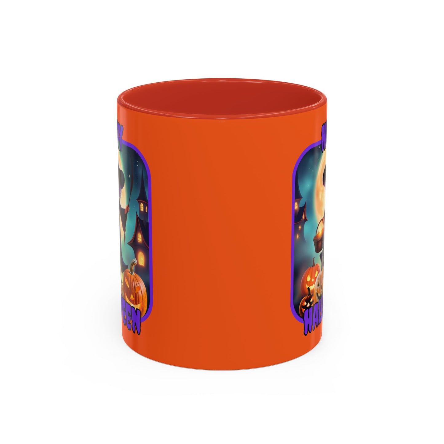 Happy Halloween Little Witch Purple font Orange Accent Mug by CreepyCrafts.boo