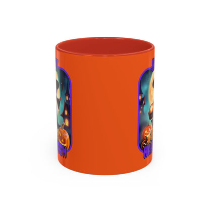Happy Halloween Little Witch Purple font Orange Accent Mug by CreepyCrafts.boo