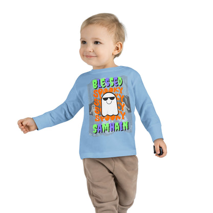 Spooky Blessed Samhain Ghost MXfont Toddler Long Sleeve Tee by cypherpunkgear