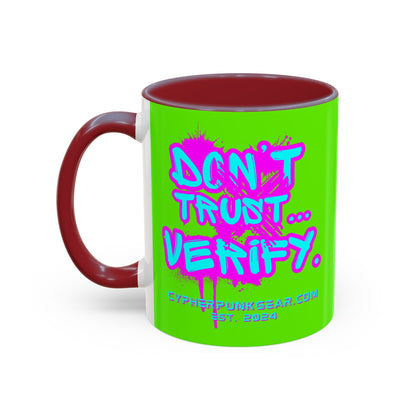 Don't Trust...Verify. Green Accent Mug by cypherpunkgear.com