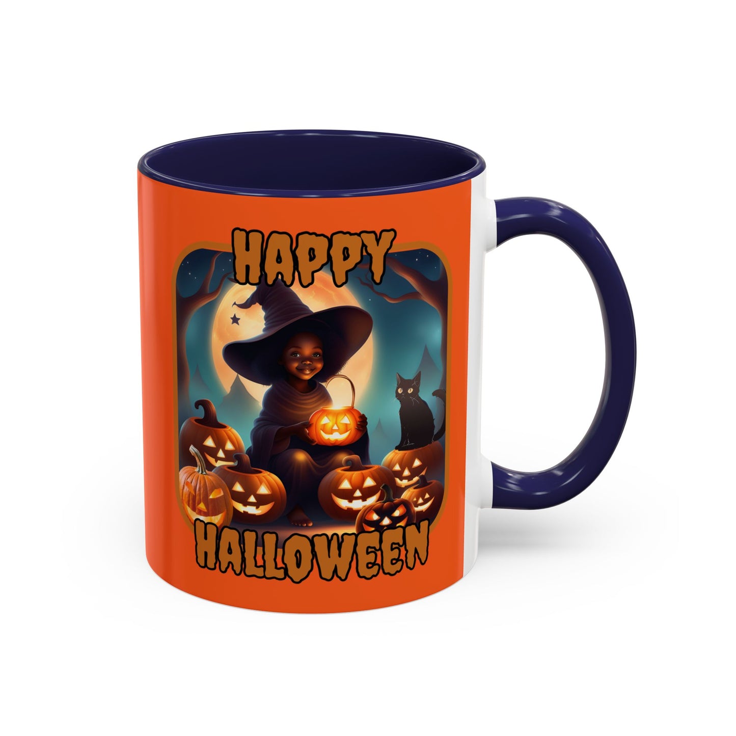 Happy Halloween Cute Witch Orange font Orange Accent Mug by CreepyCrafts.boo