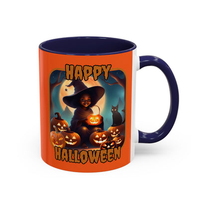 Happy Halloween Cute Witch Orange font Orange Accent Mug by CreepyCrafts.boo