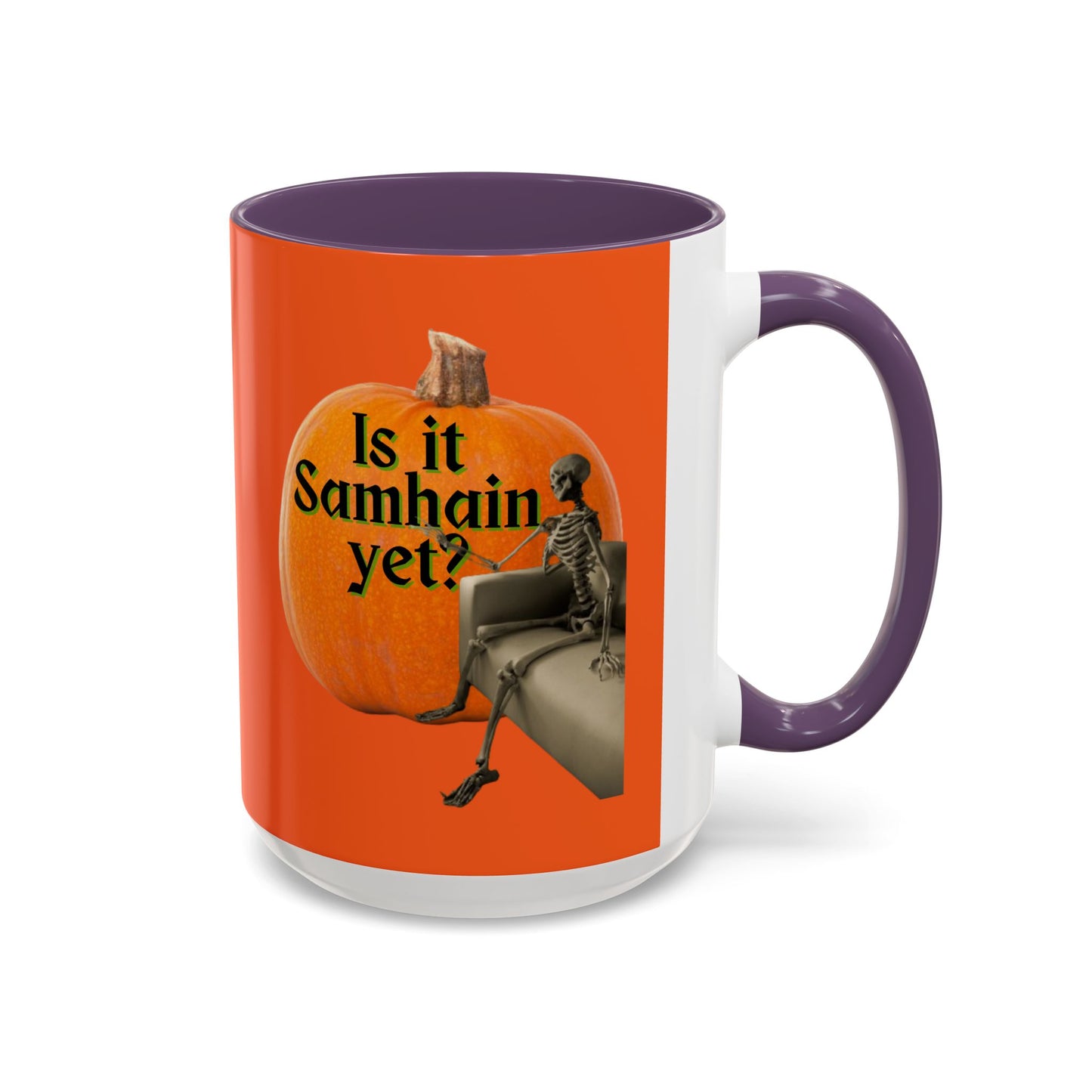 Is It Samhain Yet? Skeleton's Giant Pumpkin Orange Accent Mug by CreepyCrafts.boo