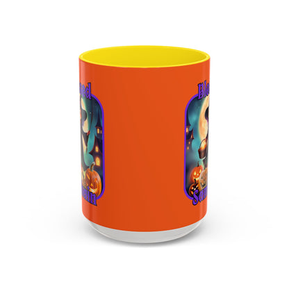 Blessed Samhain Little Witch Purple font Orange Accent Mug by CreepyCrafts.boo
