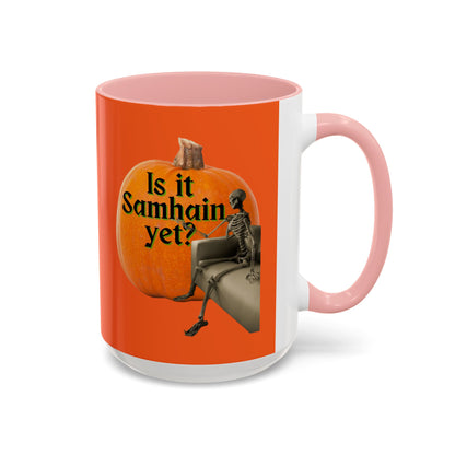 Is It Samhain Yet? Skeleton's Giant Pumpkin Orange Accent Mug by CreepyCrafts.boo