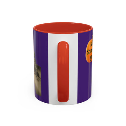 Is it Samhain yet? Skeleton's Pumpkin Purple Accent Mug by CreepyCrafts.boo