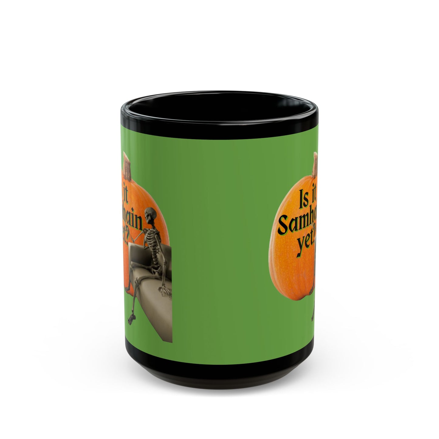 Is It Samhain Yet? Skeleton's Giant Pumpkin Green Mug by CreepyCrafts.boo