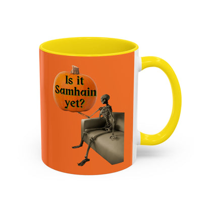 Is it Samhain yet? Skeleton's Pumpkin Orange Accent Mug by CreepyCrafts.boo