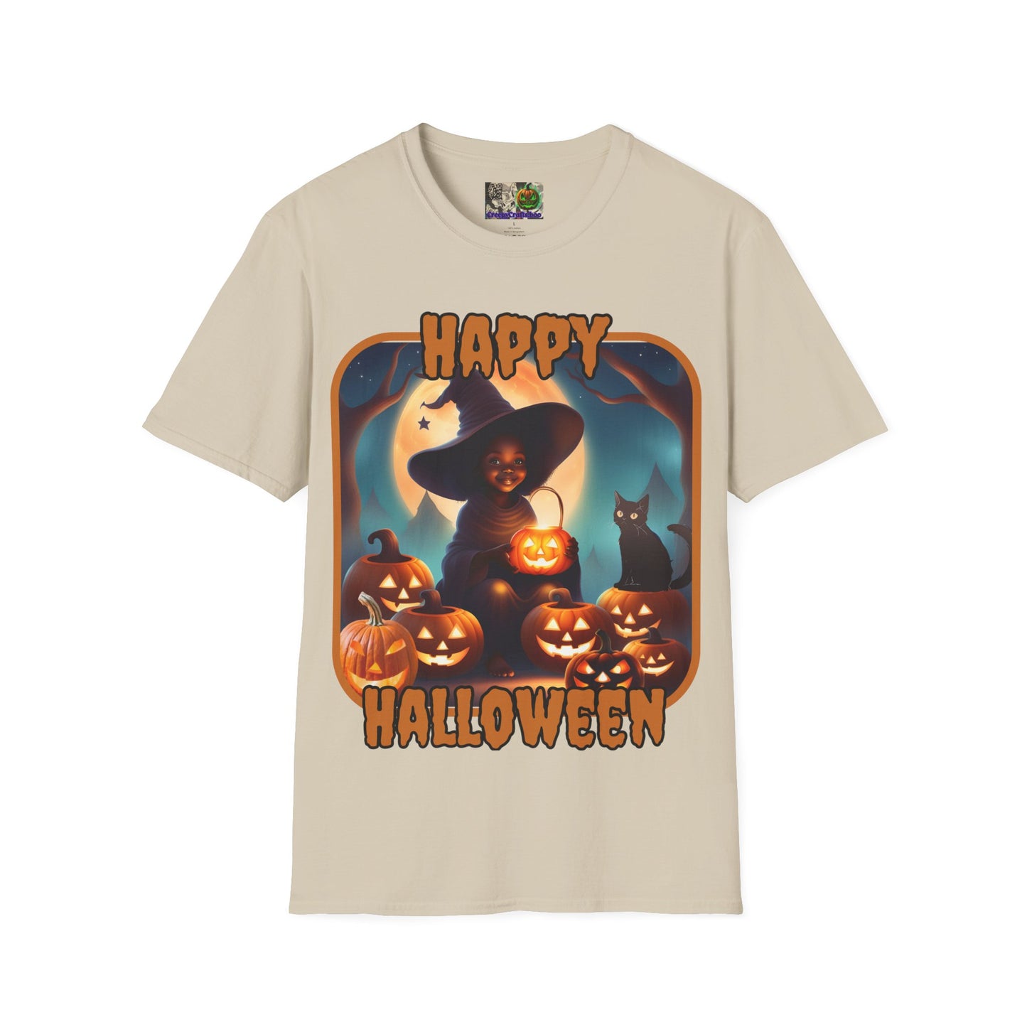 Happy Halloween Cute Witch Orange font, Light colors, Unisex T-Shirt by CreepyCrafts.boo
