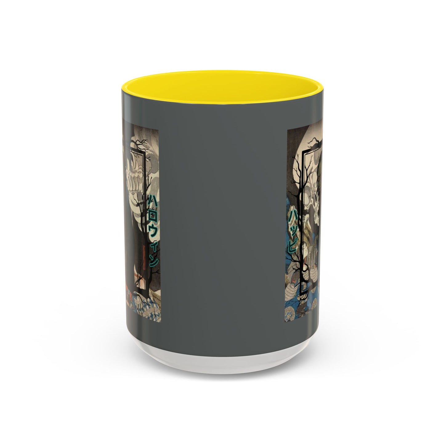 Yōkai Happy Halloween Grey Accent Mug by CreepyCrafts.boo