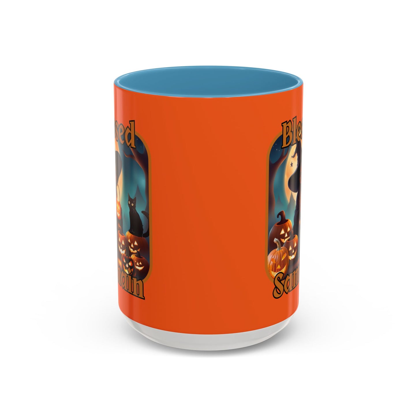 Blessed Samhain Cute Witch Orange font Orange Accent Mug by CreepyCrafts.boo