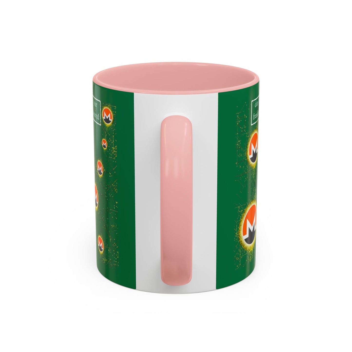 Monero (XMR) don't assume your freedoms are assured Green Accent Mug by cypherpunkgear.com