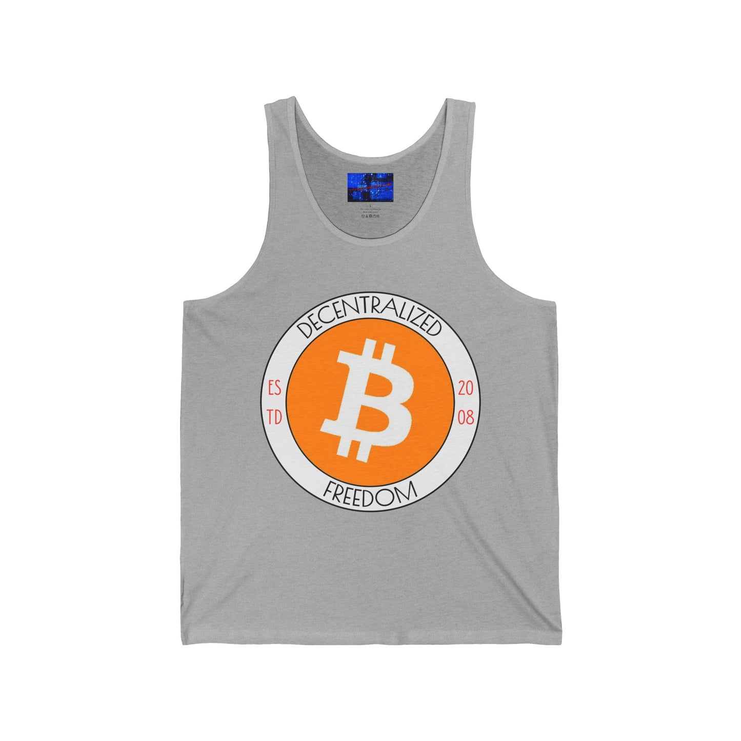 Bitcoin Decentralized Freedom Unisex Jersey Tank Top by cypherpunkgear