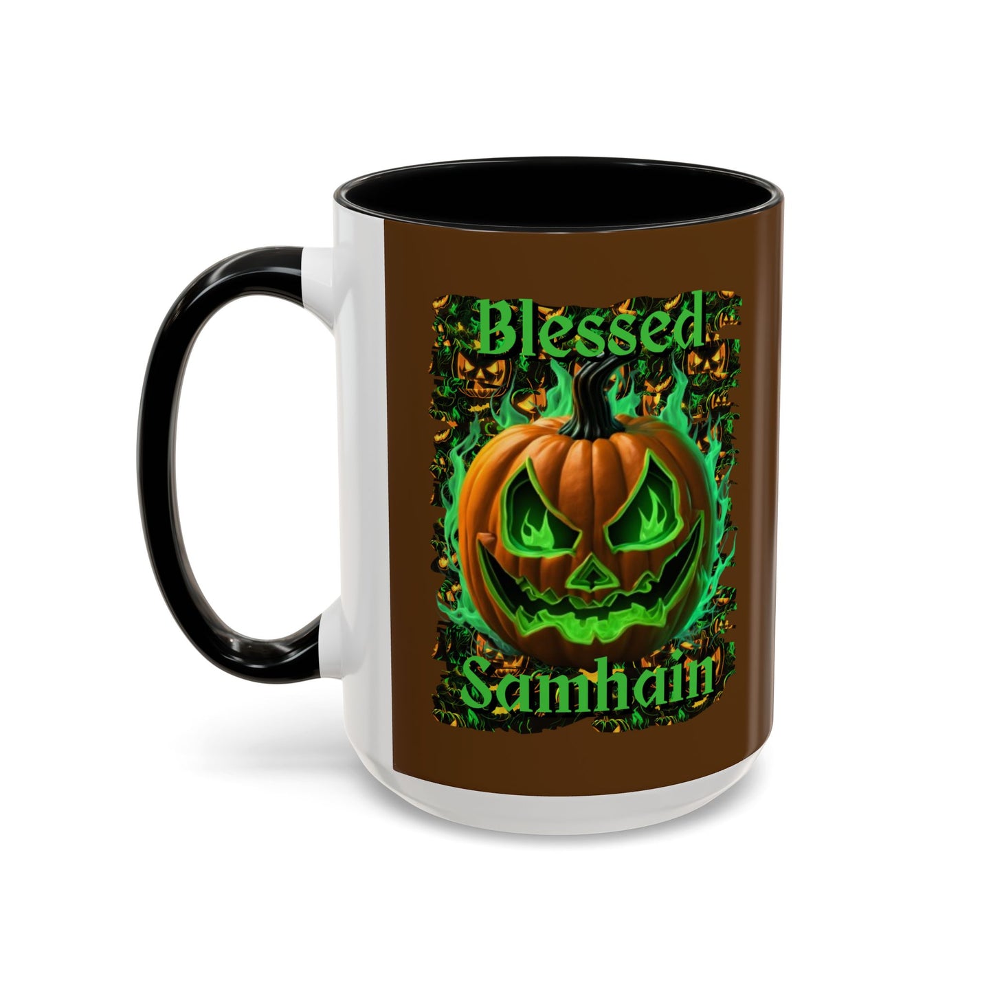 Blessed Samhain Green Jack Brown Accent Mug by CreepyCrafts.boo