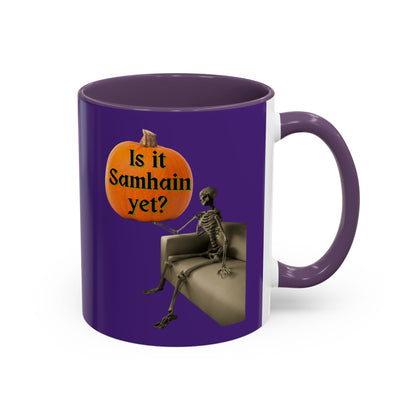Is it Samhain yet? Skeleton's Pumpkin Purple Accent Mug by CreepyCrafts.boo