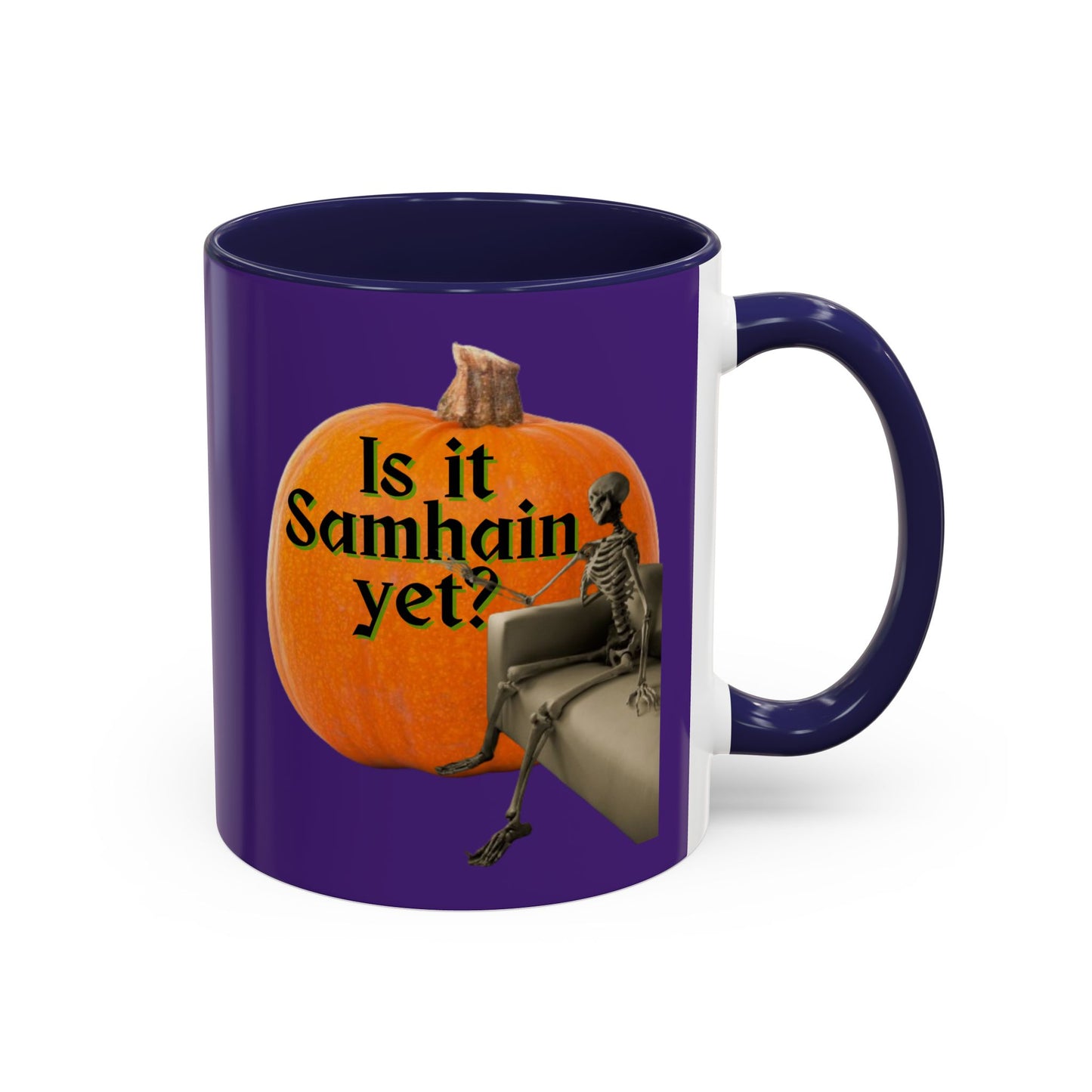 Is It Samhain Yet? Skeleton's Giant Pumpkin Purple Accent Mug by CreepyCrafts.boo
