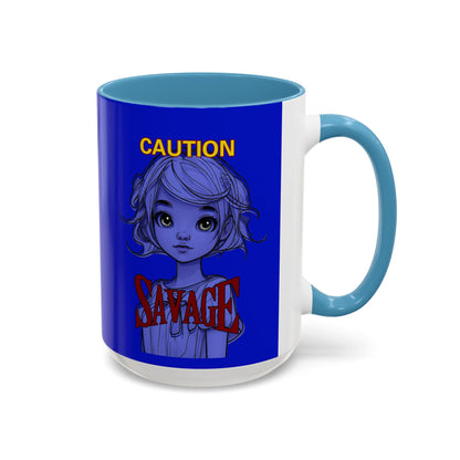 Caution, Savage Dark Blue Accent Mug by cypherpunkgear.com