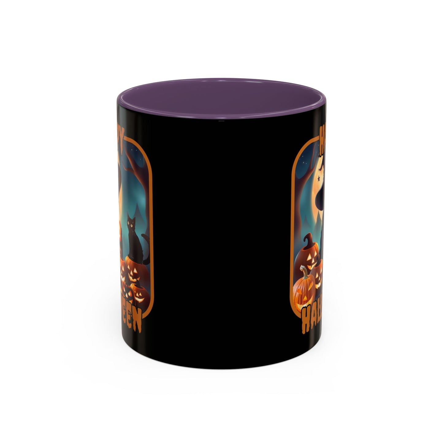 Happy Halloween Cute Witch Orange font Black Accent Mug by CreepyCrafts.boo