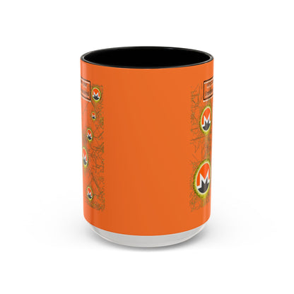 Monero (XMR) don't assume your freedoms are assured Orange Accent Mug by cypherpunkgear.com