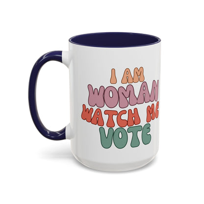 I Am Woman Watch Me Vote White Accent Mug by cypherpunkgear.com