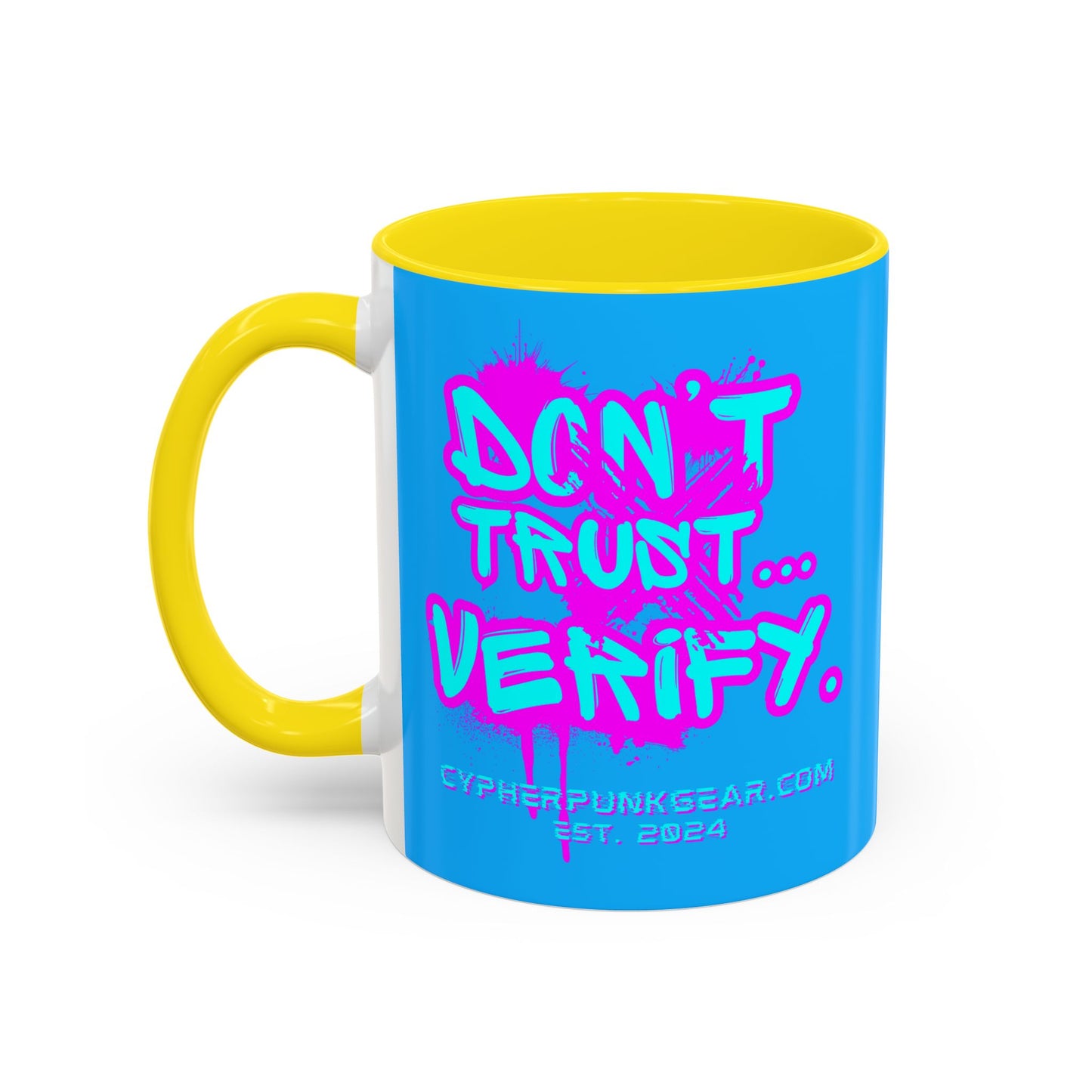 Don't Trust...Verify. Light Blue Accent Mug by cypherpunkgear.com