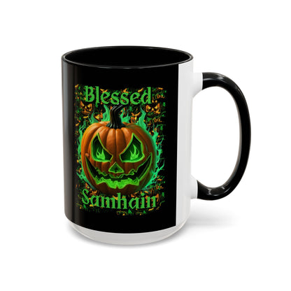 Blessed Samhain Green Jack Black Accent Mug by CreepyCrafts.boo