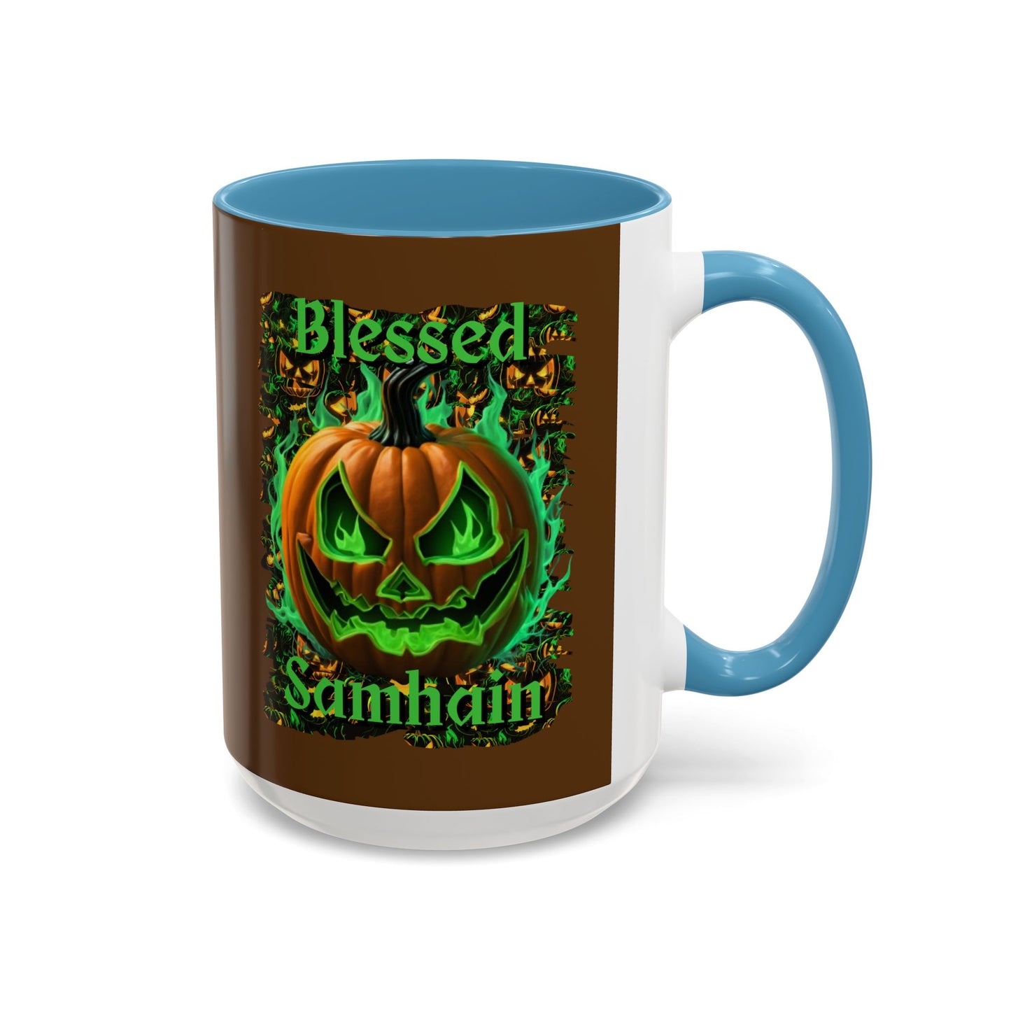 Blessed Samhain Green Jack Brown Accent Mug by CreepyCrafts.boo