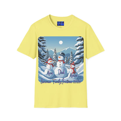 Snowman Family of 3 Light colors Unisex T-Shirt by cypherpunkgear.com
