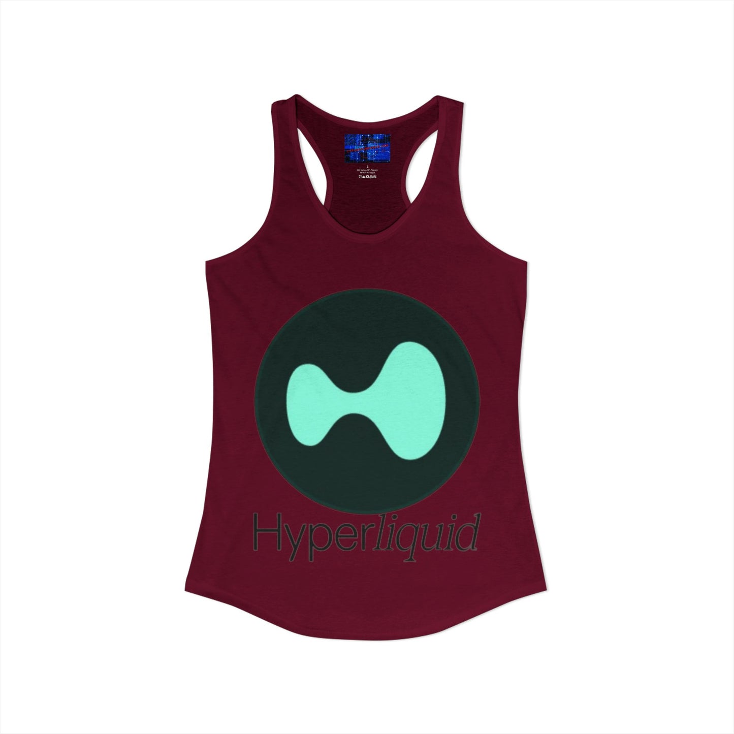 Hyperliquid Black font Women's Racerback Tank Top by cypherpunkgear.com