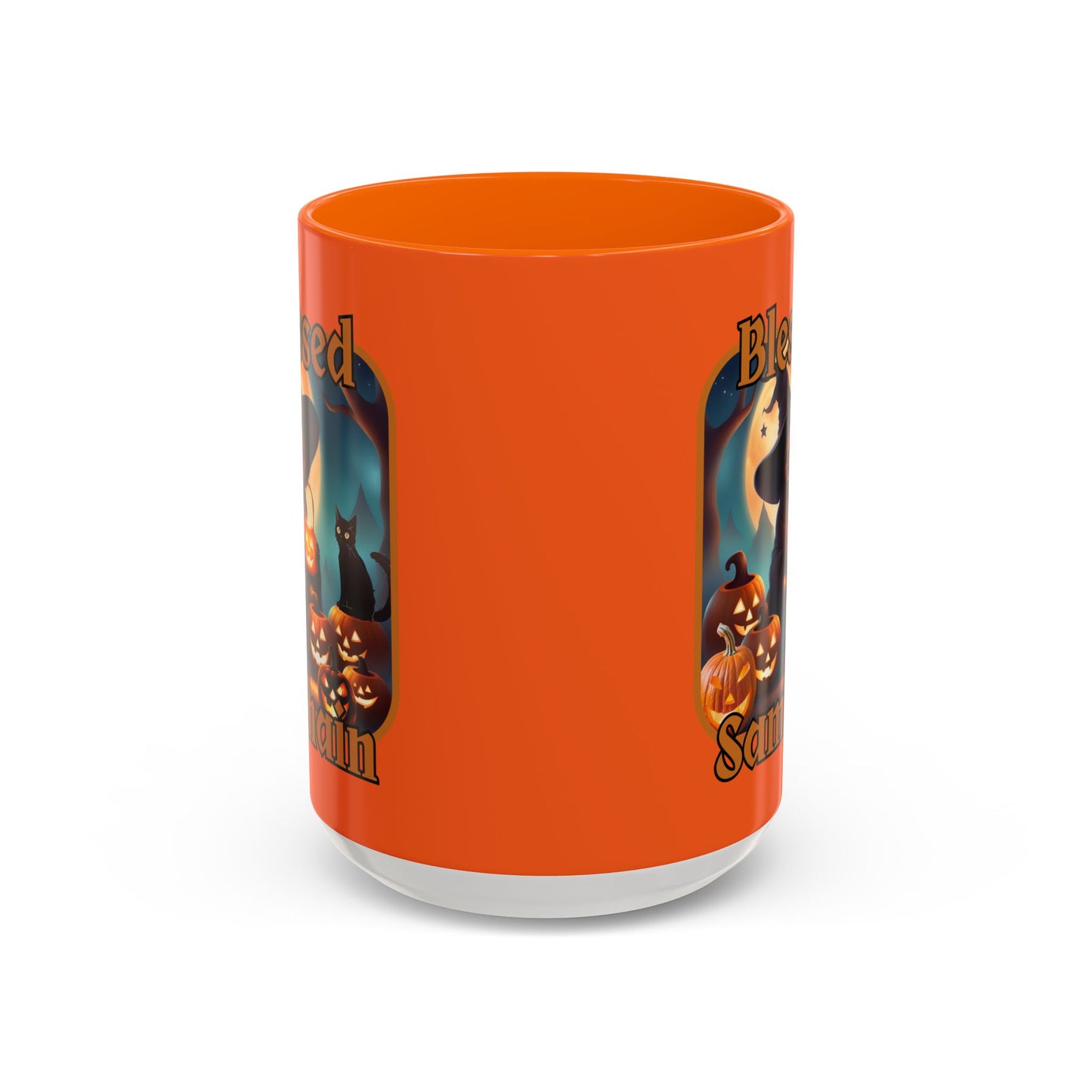 Blessed Samhain Cute Witch Orange font Orange Accent Mug by CreepyCrafts.boo