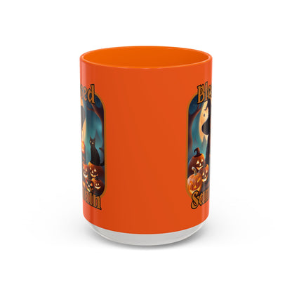 Blessed Samhain Cute Witch Orange font Orange Accent Mug by CreepyCrafts.boo