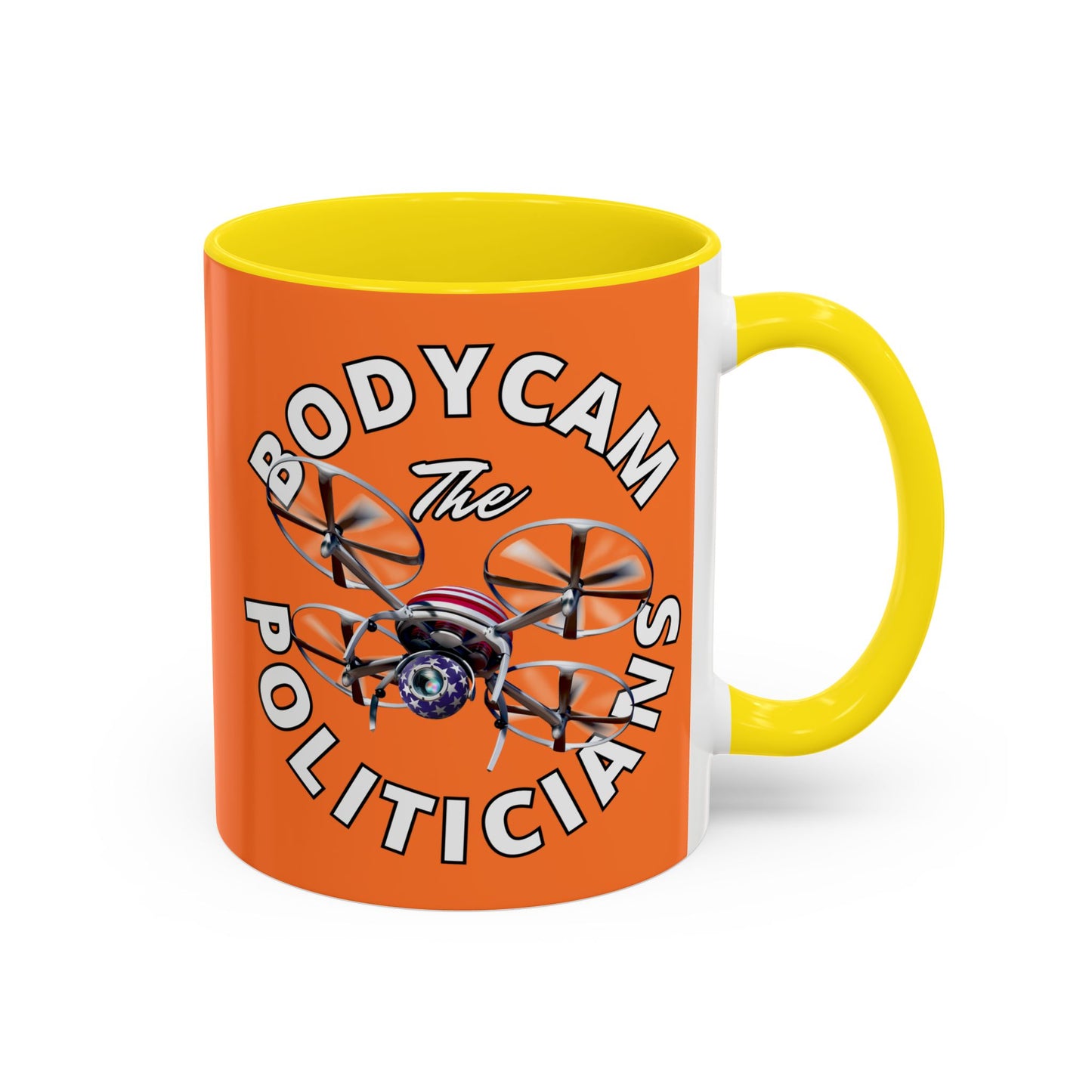 Bodycam the Politicians Drone Orange Accent Mug by cypherpunkgear.com
